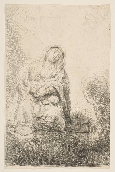 Bulutlardaki Bakire ve Çocuk, 1641. by Rembrandt van Rijn