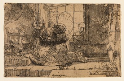 Kedi ve Yılan ile Bakire ve Çocuk by Rembrandt van Rijn