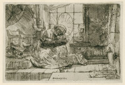 kedi ve yılan ile Bakire ve Çocuk by Rembrandt van Rijn