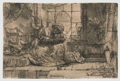 kedi ve yılan ile Bakire ve Çocuk by Rembrandt van Rijn