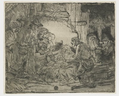 Çobanların hayranlığı: lamba ile by Rembrandt van Rijn