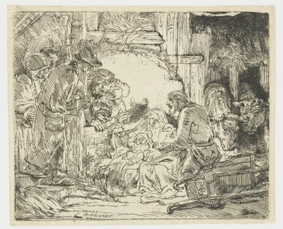 Çobanların hayranlığı: lamba ile by Rembrandt van Rijn