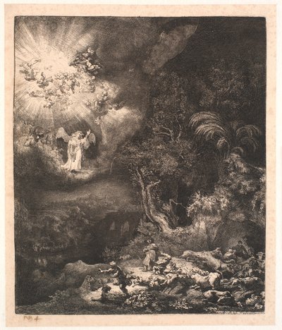 Çobanlara görünen melek by Rembrandt van Rijn