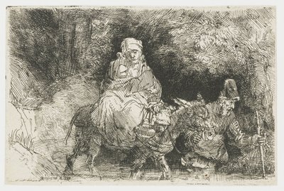 Bir dereyi geçerek Mısır'a uçuş by Rembrandt van Rijn