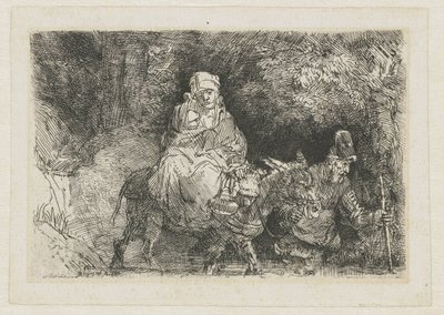 Bir dereyi geçerek Mısır'a uçuş by Rembrandt van Rijn