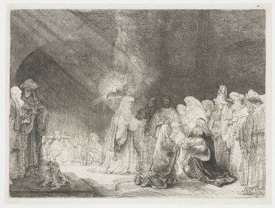 Tapınaktaki sunum: dikdörtgen baskı by Rembrandt van Rijn