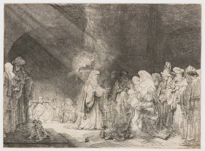Tapınaktaki sunum: dikdörtgen baskı by Rembrandt van Rijn