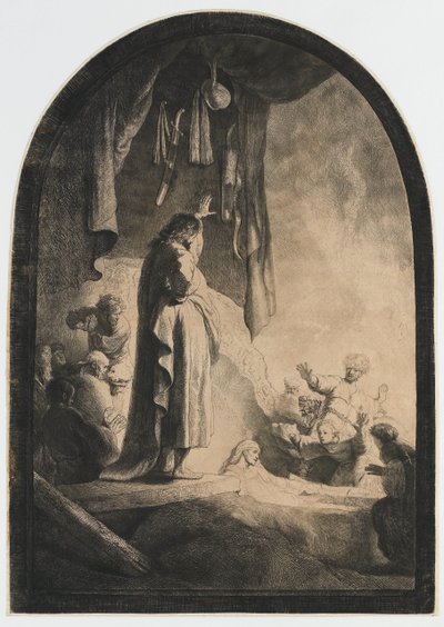Lazarus'un yükseltilmesi: daha büyük tabak by Rembrandt van Rijn