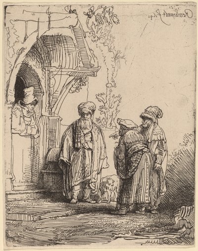 Üç Doğu Figürü (Yakup ve Laban?) by Rembrandt van Rijn