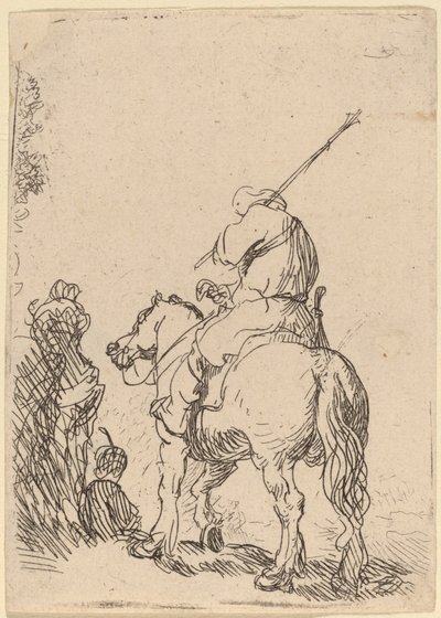 At sırtında sarıklı asker by Rembrandt van Rijn