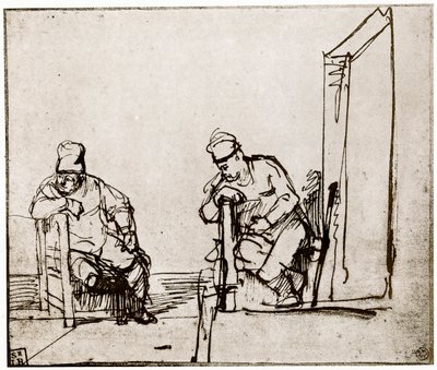 Kapıda Oturan İki Adam, 1913. by Rembrandt van Rijn