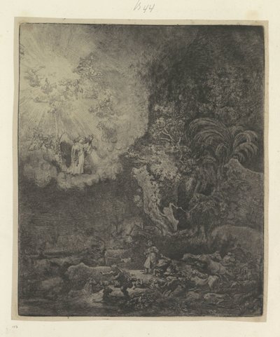 Verkondiging ve çobanlar Seksen beş orijinal baskının toplanması (seri başlığı) by Rembrandt van Rijn