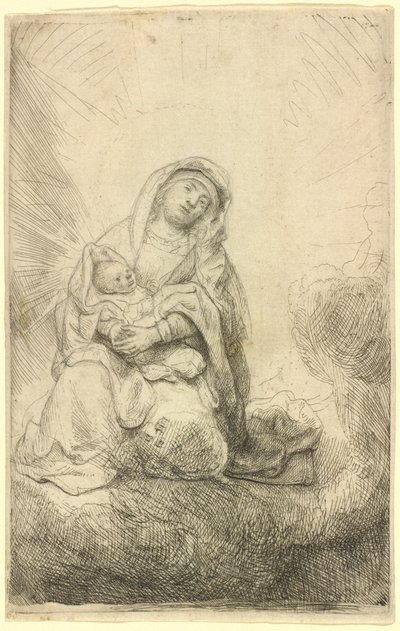 Bulutlardaki Bakire ve Çocuk by Rembrandt van Rijn