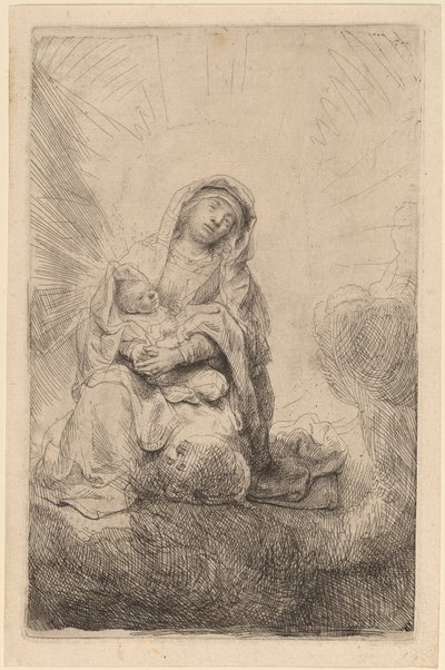 Bulutlardaki Bakire ve Çocuk by Rembrandt van Rijn