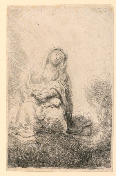 Bulutlardaki Bakire ve Çocuk by Rembrandt van Rijn