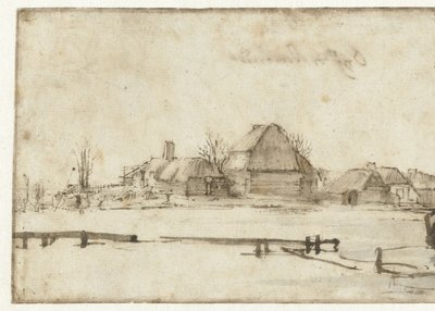 Su Yolu, Kulübeler ve İki Tekne ile Kış Manzarası by Rembrandt van Rijn