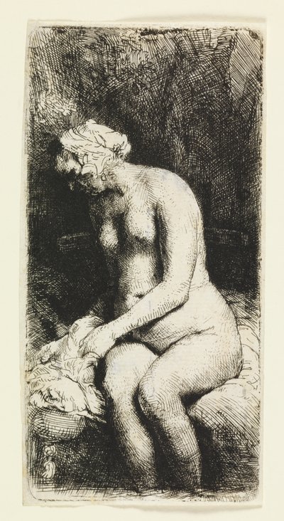 Bir Derede Ayaklarını Yıkanan Kadın by Rembrandt van Rijn