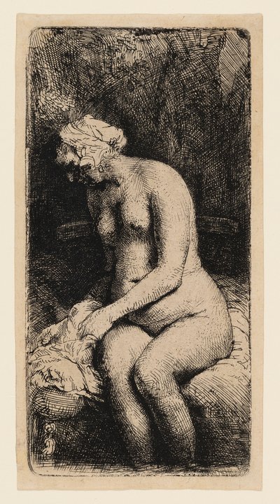 Bir Derede Ayaklarını Yıkanan Kadın by Rembrandt van Rijn