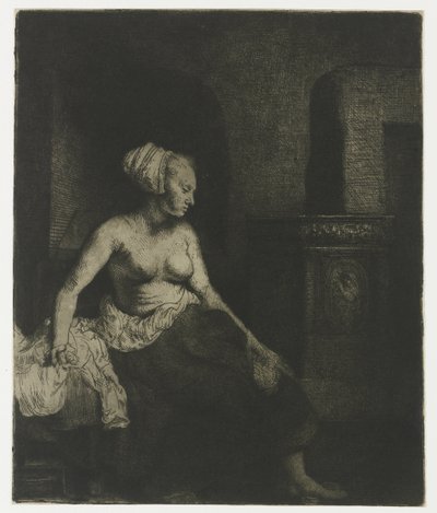 Bir Sobanın Yanında Yarı Giyinmiş Oturan Kadın Bir Sobanın Yanında Yarı Giyinmiş Oturan Kadın by Rembrandt van Rijn