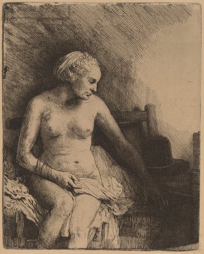 Yanında Şapkalı Kadın Banyoda by Rembrandt van Rijn