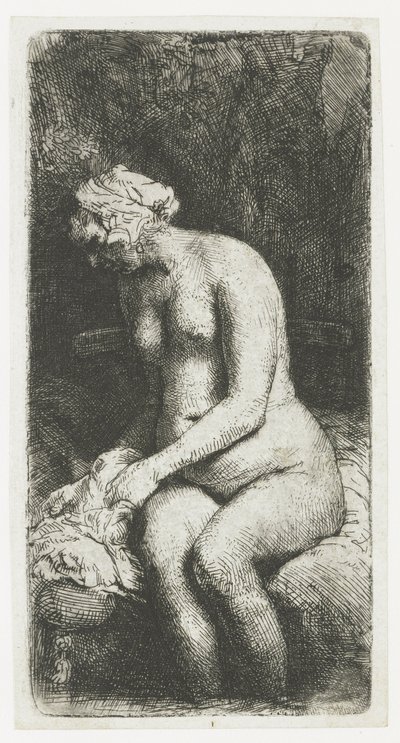 Bir derede ayaklarını yıkayan kadın by Rembrandt van Rijn