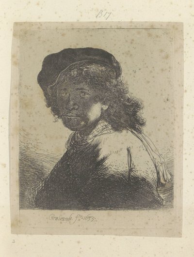 Bere ve atkıyla otoportre, gölgede yüz Recueil de quatre-vingt-cinq orijinalleri estampes (seri başlığı) by Rembrandt van Rijn