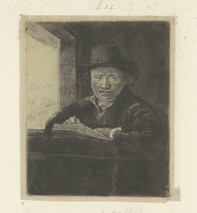 Kendi portre, bir pencereden çizim Recueil de quatre-vingt-cinq estampes orijinalleri (seri başlığı) by Rembrandt van Rijn