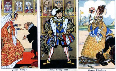 Kral Henry VIII, iki kızı Mary I ve Elizabeth I, 1936 ile by René Bull