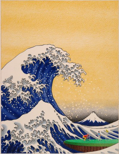 HOKUSAI-Golf, 2021, Kağıt üzerine renkli kalem çizimi by Rene Boin