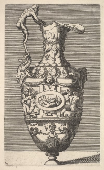 Oval Madalyonda Nehir Tanrısı ile Vazo, 17. yüzyıl. by Rene Boyvin