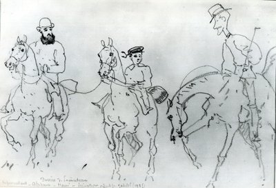 Üç Atlı: Henri de Toulouse-Lautrec (1864-1901), babası, Kont Alphonse ve Sanatçı arasında by Rene Princeteau