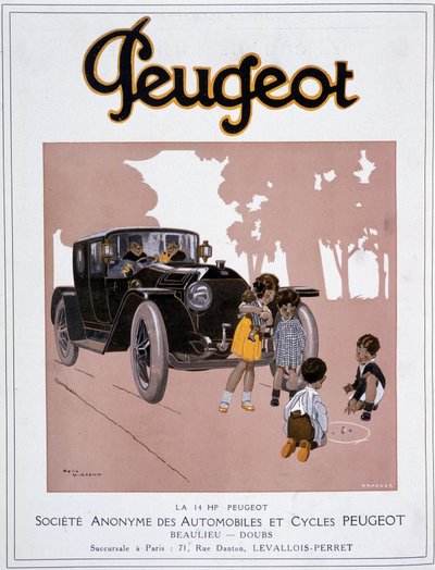 20 Aralık tarihli “” Comoedia ünlü”” filminde Peugeot “” The 14 HP Peugeot” reklamı by Rene Vincent