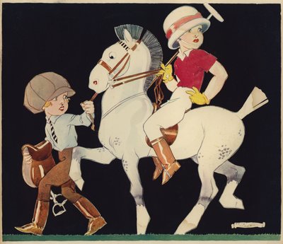 Polo midillili çocuk, istikrarlı bir kız tarafından yönetiliyor (renkli taş) by Rene Vincent