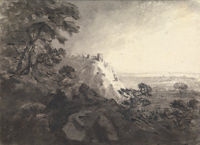 Merkez Mesafede Bir Tepe Üzerinde Kale Olan Manzara by Rev. William Gilpin