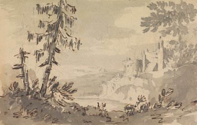 Peyzaj İçinde Çam Ağaçları ve Kale by Rev. William Gilpin