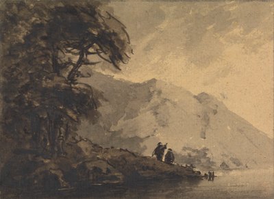 Arkasında Yükselen Dağ ile Kıyıda İki Figür by Rev. William Gilpin