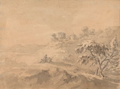 Manzarada İki Adam ve Tepedeki Şato by Rev. William Gilpin