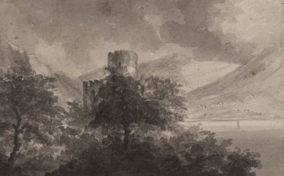 Wooded Lakeland Kalesi: capriccio, 1804 (kağıt üzerinde fırça ve tek renkli yıkama) by Rev. William Gilpin