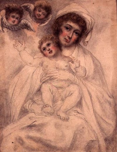 Cherubs ile Anne ve Çocuk, c.1790 (kağıt üzerine suluboya ve kurşun kalem) by Richard (attr. to) Cosway