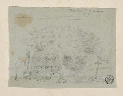 Köprüye Yakın Ağaçların Kroki (kömür ve grafit mavi kağıt üzerine, ucu kremalı kağıda dökülmüş) by Richard (attr.to) Wilson