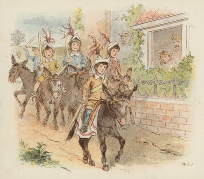 Savaş oynamaya giden eşek üzerindeki çocuklar (renkli taş) by Richard Andre