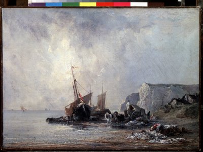 ""Normandiya Kıyısındaki Tekneler"" (Normandiya Kıyısındaki Tekneler) Tablo Richard Parkes Bonington (1802-1828) 1823-1824 Dim. 33x46 cm Saint Petersburg, Hermitage Müzesi by Richard Bonington