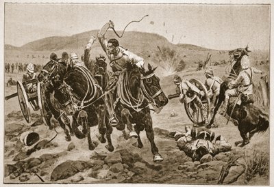 Tarla Topçusu harekete geçiyor, 'Ondokuzuncu Yüzyılın Savaşları, Cilt. VI: 1899-1900 Boer Savaşı' Archibald Forbes, GA Henty ve Binbaşı Arthur Griffiths tarafından by Richard Caton Woodville
