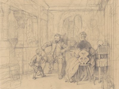 Eskrim Dersi, c.1847-49 (dokuma kağıt üzerinde grafit) by Richard Caton Woodville