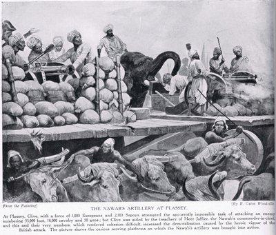 Nawab'ın Plassey'deki topçusu, 'Hutchinson's Story of the British Nation'dan bir örnek, c.1923 by Richard Caton Woodville