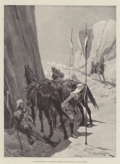 Bir Aptal Haberci, Desteklere dört nala koşan Binicisiz bir At by Richard Caton Woodville junior