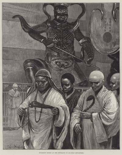 Ku-Shan Manastırı Girişinde Budist Rahipler by Richard Caton Woodville junior