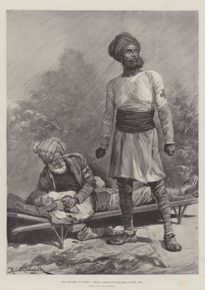 Merhametin Tehlikeleri, Hintli Ambulans Taşıyıcıları Ateş Altında by Richard Caton Woodville junior