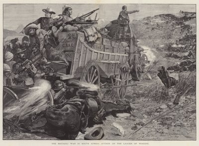 Güney Afrika'daki Matabili Savaşı, Vagonların Laager'ına Saldırı by Richard Caton Woodville junior