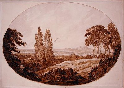 Manzara, Ağaçlar ve Rocky Hills (kağıt üzerinde kalem ve mürekkeple yıkama) by Richard Cooper